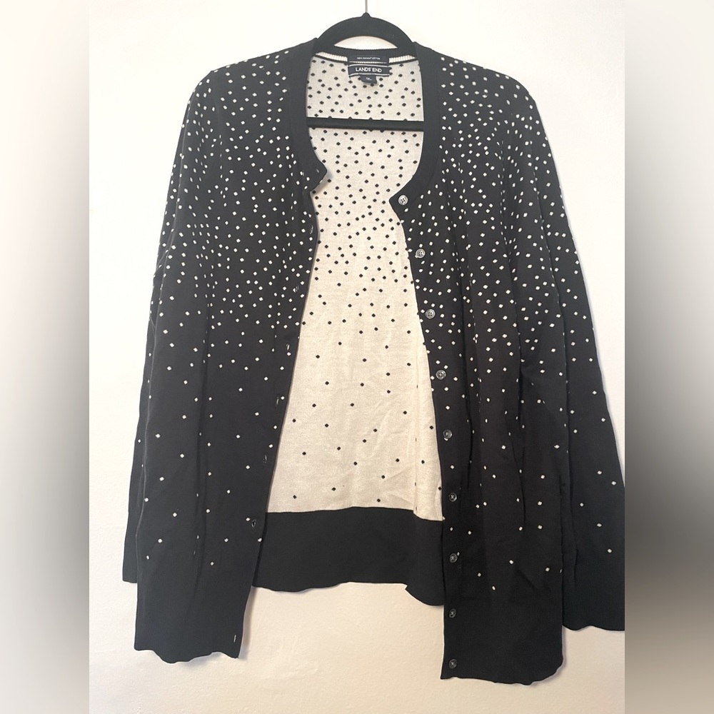 Black and white cardigan, size 1X, brand Lands’ End